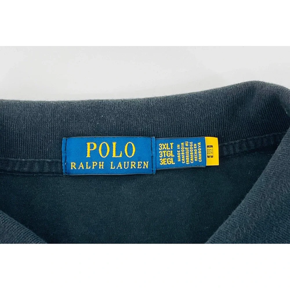 Polo Ralph Lauren Long Sleeve Polo Shirt Black Pony Cotton Mens 3XLT Big Tall